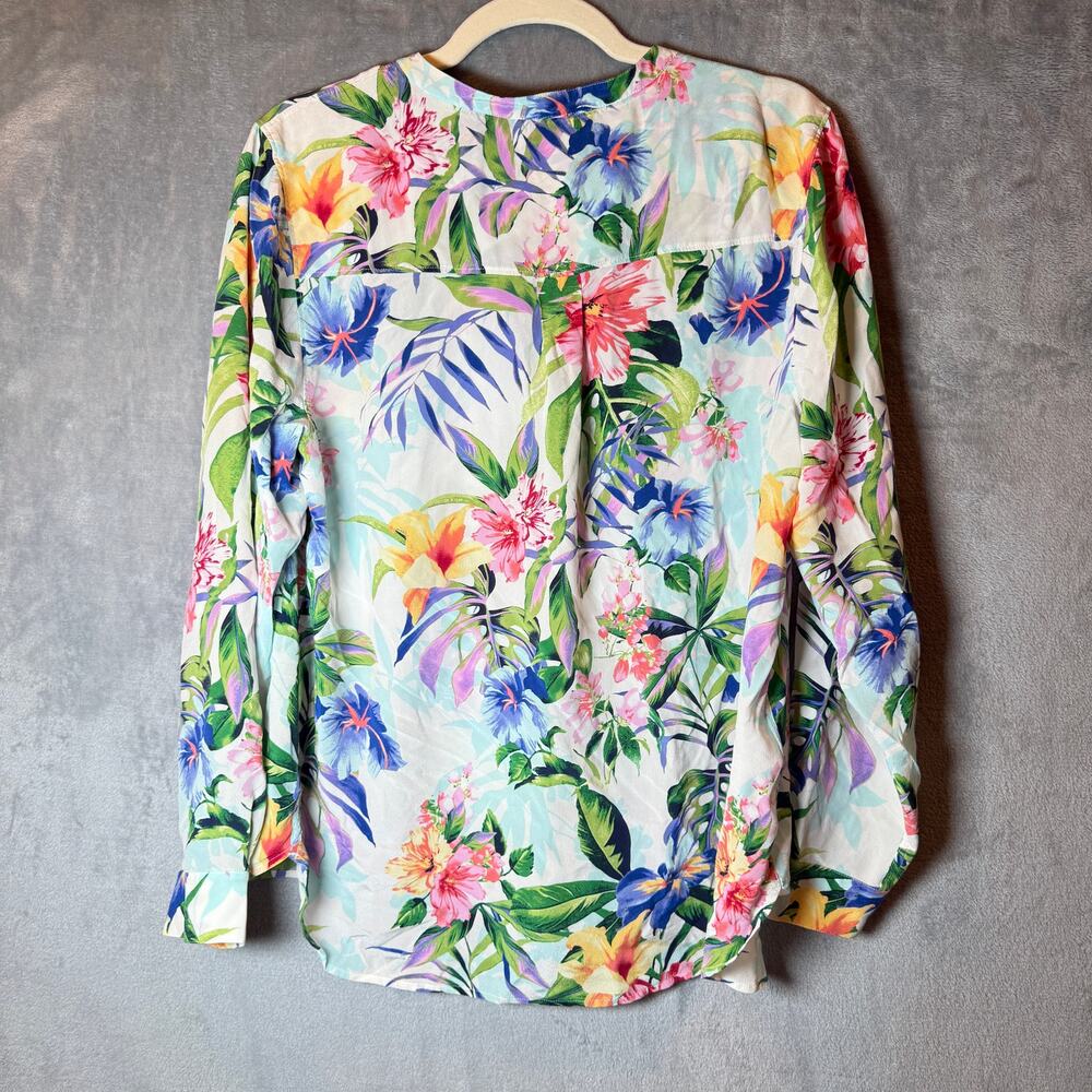 Tommy Bahama Womens Floral Tropical Blouse Medium 100 % Silk Resort Hawaiian Top - Picture 2 of 6